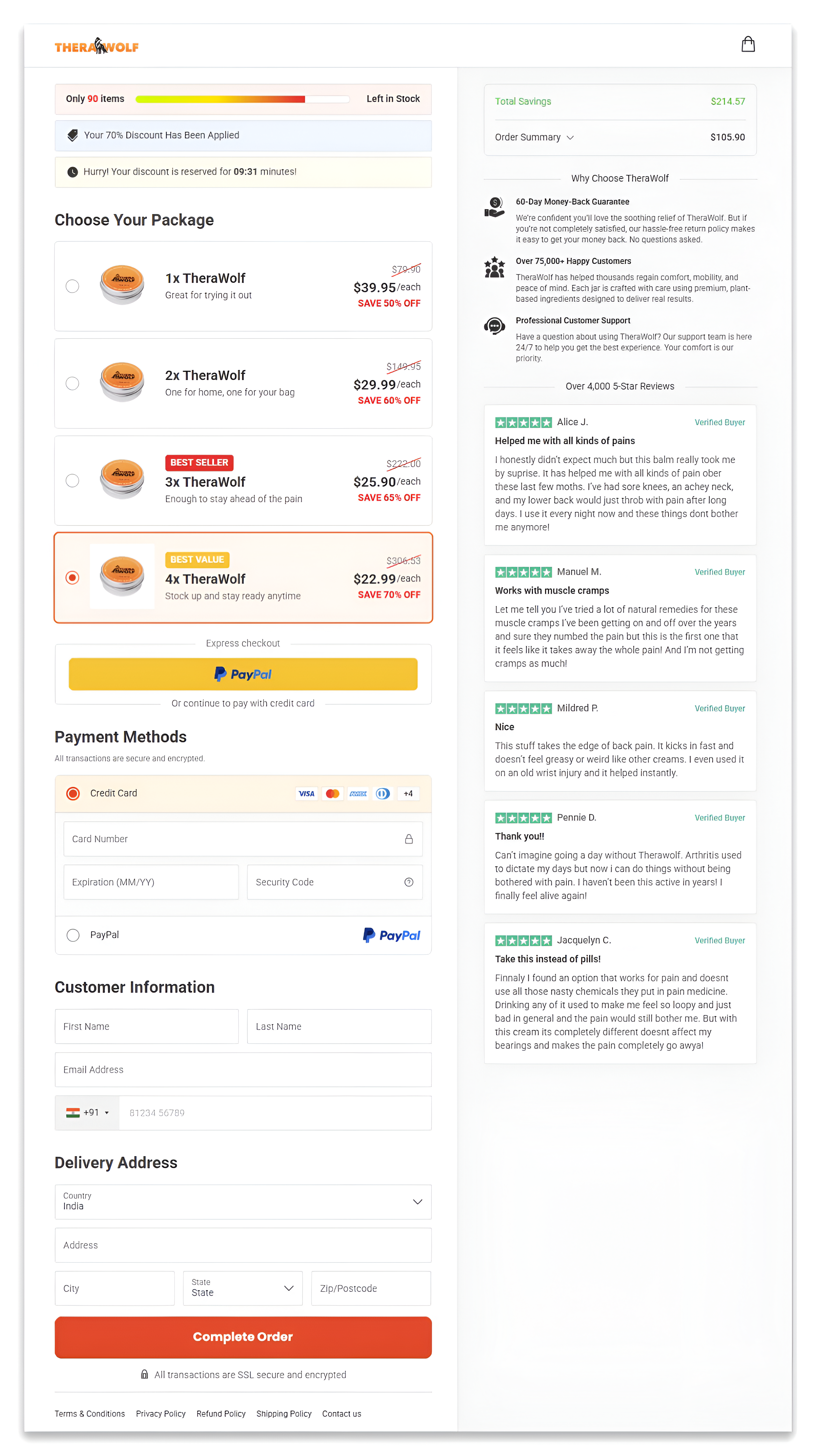 therawolf pain relief balm checkout page.